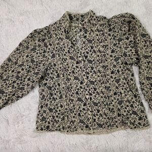 Elegant Botanical Print Blouse in Beige and Black